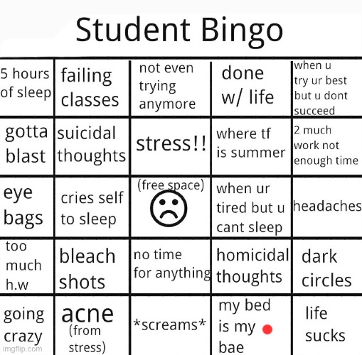 student bingo | image tagged in student bingo | made w/ Imgflip meme maker