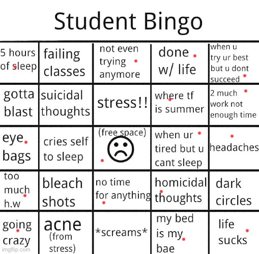 student bingo | image tagged in student bingo | made w/ Imgflip meme maker