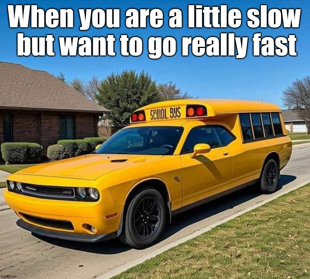 A short bus for those who want to get to school quickly | When you are a little slow 
but want to go really fast | image tagged in short bus,school bus,mods,cars | made w/ Imgflip meme maker