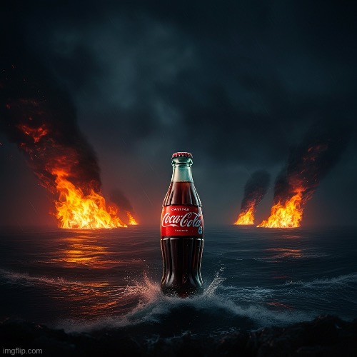 Coca-Cola bottle looking at the stormy sea | image tagged in coca-cola bottle looking at the stormy sea | made w/ Imgflip meme maker