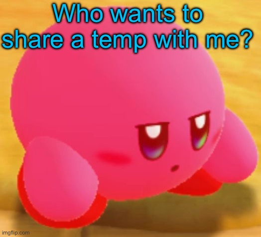 Sad Kirby | Who wants to share a temp with me? | image tagged in sad kirby | made w/ Imgflip meme maker