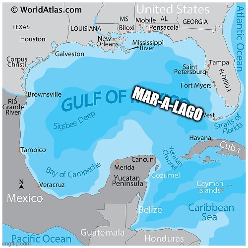 Gulf of a maga | MAR-A-LAGO | image tagged in gulf of mexico florida texas | made w/ Imgflip meme maker