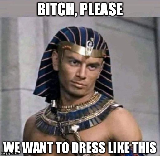 pharaoh | BITCH, PLEASE; WE WANT TO DRESS LIKE THIS | image tagged in pharaoh | made w/ Imgflip meme maker