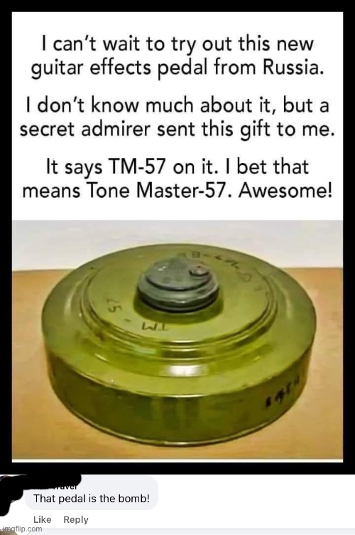 Guitar pedal | image tagged in guitar,pedal,bomb,mine | made w/ Imgflip meme maker