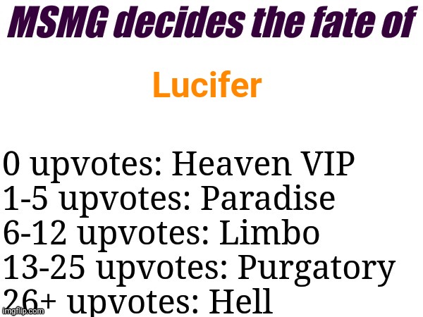 idk whole he even is so let's see how much you guys hate him | Lucifer | image tagged in msmg decides | made w/ Imgflip meme maker