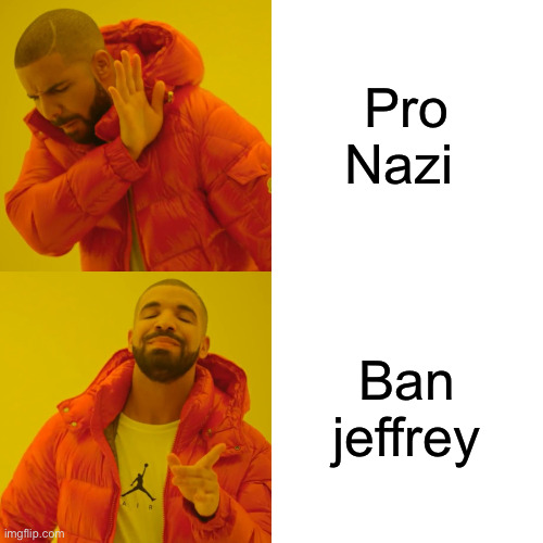 Drake Hotline Bling Meme | Pro Nazi; Ban jeffrey | image tagged in memes,drake hotline bling | made w/ Imgflip meme maker