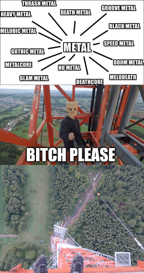 Heavy metal is for lattice climbing. | BITCH PLEASE | image tagged in borntoclimb,heavy metal,lattice climbing,climbing,dark humor,climber | made w/ Imgflip meme maker