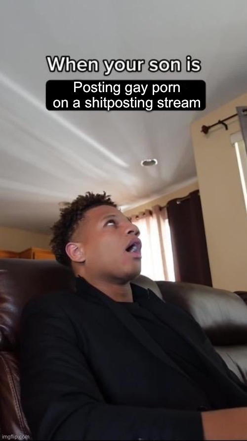 When Your Son Is A Geek blank | Posting gay porn on a shitposting stream | image tagged in when your son is a geek blank | made w/ Imgflip meme maker