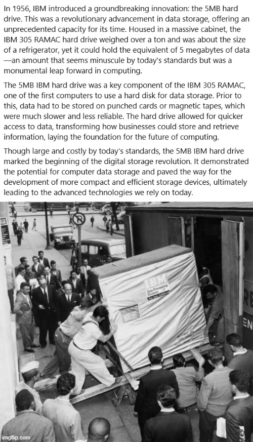 IBM introduced a groundbreaking innovation: the 5MB hard drive. | image tagged in ibm,computer,computers | made w/ Imgflip meme maker