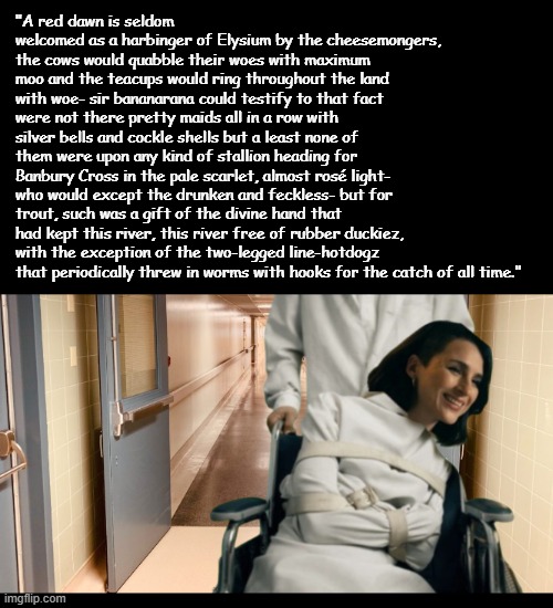 You guyz agree with me, right? | "A red dawn is seldom welcomed as a harbinger of Elysium by the cheesemongers, the cows would quabble their woes with maximum moo and the teacups would ring throughout the land with woe- sir bananarana could testify to that fact were not there pretty maids all in a row with silver bells and cockle shells but a least none of them were upon any kind of stallion heading for Banbury Cross in the pale scarlet, almost rosé light- who would except the drunken and feckless- but for trout, such was a gift of the divine hand that had kept this river, this river free of rubber duckiez, with the exception of the two-legged line-hotdogz that periodically threw in worms with hooks for the catch of all time." | image tagged in huh,what was what where it was how | made w/ Imgflip meme maker
