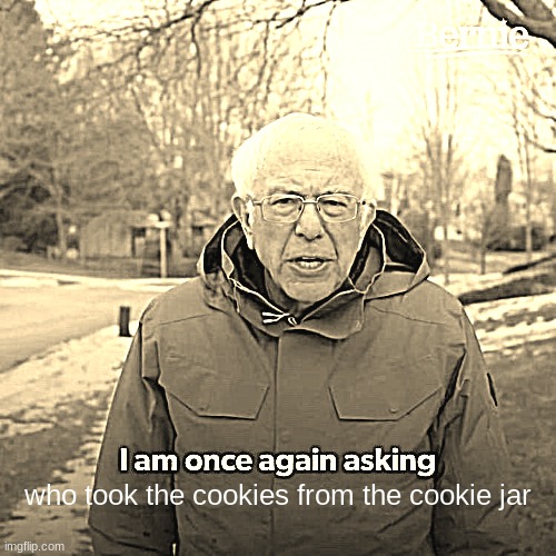 Bernie I Am Once Again Asking For Your Support Meme | who took the cookies from the cookie jar | image tagged in memes,bernie i am once again asking for your support | made w/ Imgflip meme maker