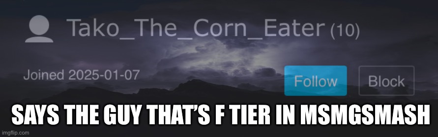 Low quality | SAYS THE GUY THAT’S F TIER IN MSMGSMASH | made w/ Imgflip meme maker