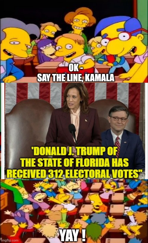 312, and the popular vote | OK -
SAY THE LINE, KAMALA; YAY ! | image tagged in say the line bart simpsons,leftists,liberals,democrats | made w/ Imgflip meme maker