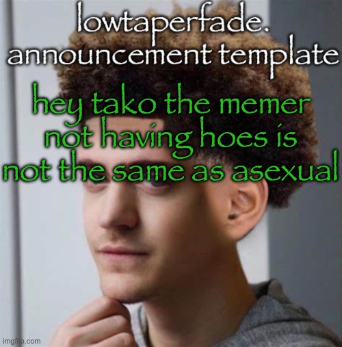 even slightly less lazier temp | hey tako the memer not having hoes is not the same as asexual | image tagged in even slightly less lazier temp | made w/ Imgflip meme maker