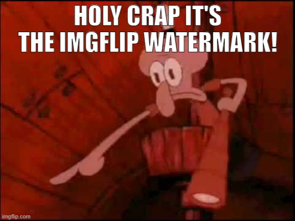 Squidward pointing | HOLY CRAP IT'S THE IMGFLIP WATERMARK! | image tagged in squidward pointing | made w/ Imgflip meme maker