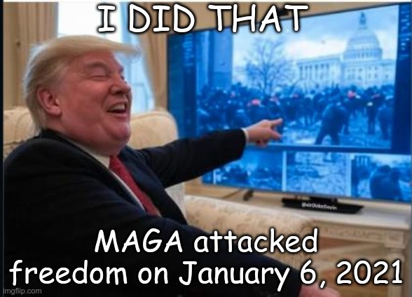Attack on Freedom | I DID THAT; MAGA attacked freedom on January 6, 2021 | image tagged in trump,gop,maga,fascists,insurrection,losers | made w/ Imgflip meme maker