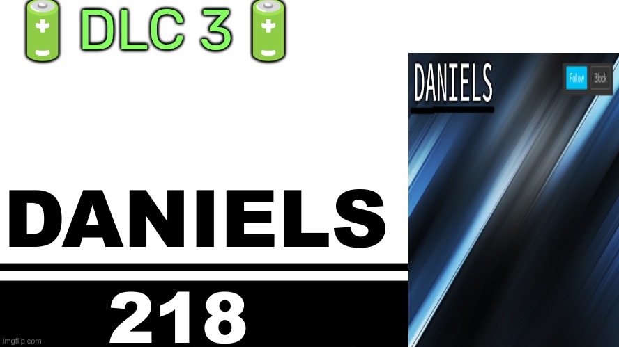 Smash Bros. Ultimate character card | 🔋DLC 3🔋; DANIELS; 218 | image tagged in smash bros ultimate character card | made w/ Imgflip meme maker