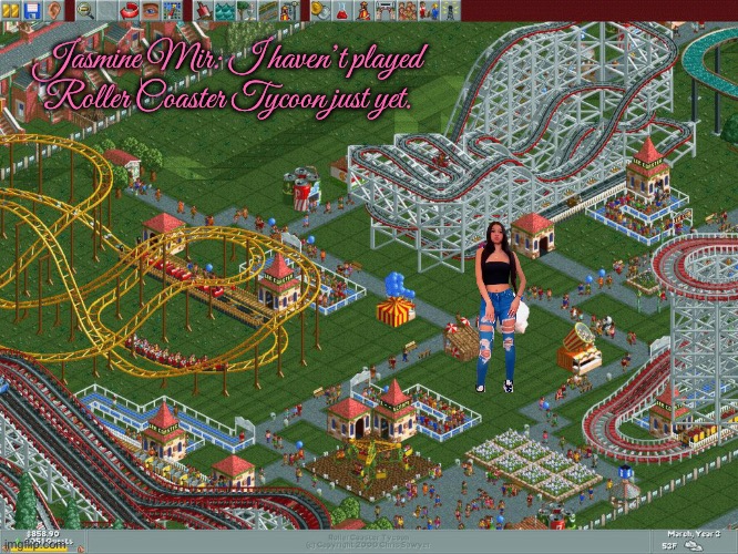 Jasmine Mir - Roller Coaster Tycoon | Jasmine Mir: I haven’t played Roller Coaster Tycoon just yet. | image tagged in girl,sexy girl,belly button,pretty girl,beautiful girl,rollercoaster tycoon | made w/ Imgflip meme maker