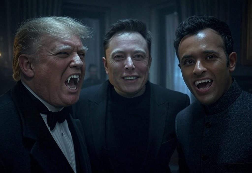 Trump, Musk, Ramaswamy vampires DOGE Blank Meme Template