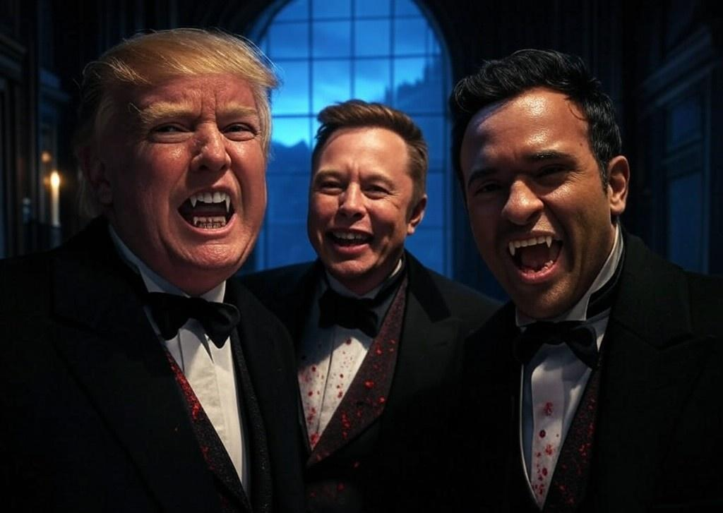 Trump, Musk, Ramaswamy vampires DOGE Blank Meme Template