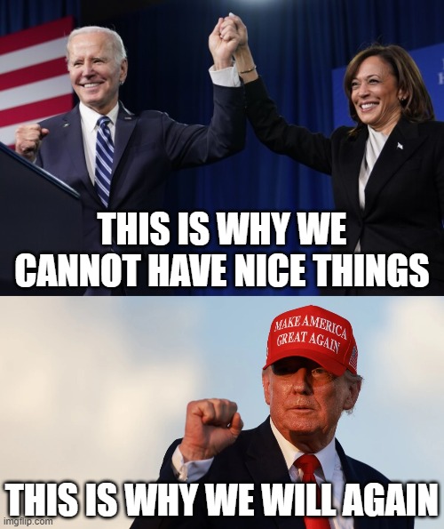 Not so much clever as simply true.  12 more days. | THIS IS WHY WE CANNOT HAVE NICE THINGS; THIS IS WHY WE WILL AGAIN | image tagged in maga,make america great again,president trump | made w/ Imgflip meme maker