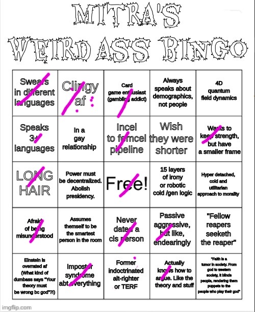 Mitra's bingo | image tagged in mitra's bingo | made w/ Imgflip meme maker