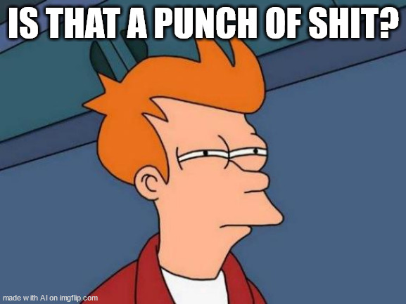 Punch of bullshit | IS THAT A PUNCH OF SHIT? | image tagged in memes,futurama fry | made w/ Imgflip meme maker