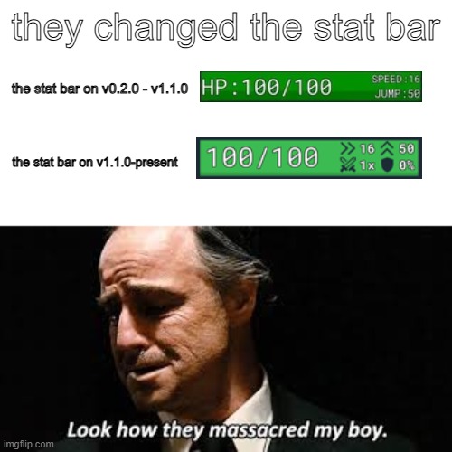 i hate it when the item asylum devs updated the hp bar (they really should kept the old one) | they changed the stat bar; the stat bar on v0.2.0 - v1.1.0; the stat bar on v1.1.0-present | image tagged in look how they massacred my boy,item asylum,roblox | made w/ Imgflip meme maker