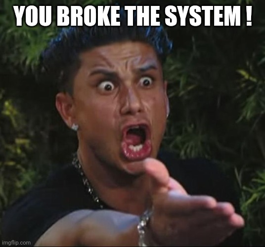 situation | YOU BROKE THE SYSTEM ! | image tagged in situation | made w/ Imgflip meme maker