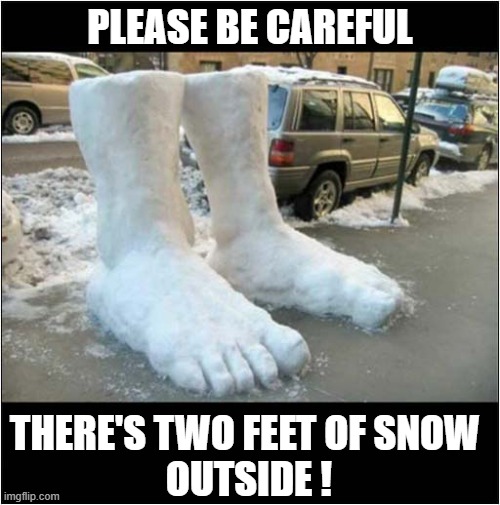 Important Weather Warning ! | PLEASE BE CAREFUL; THERE'S TWO FEET OF SNOW
 OUTSIDE ! | image tagged in cold weather,snow,play on words | made w/ Imgflip meme maker