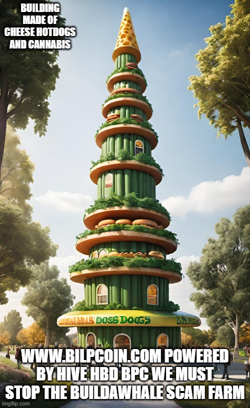 BUILDING MADE OF CHEESE HOTDOGS AND CANNABIS; WWW.BILPCOIN.COM POWERED BY HIVE HBD BPC WE MUST STOP THE BUILDAWHALE SCAM FARM | made w/ Imgflip meme maker