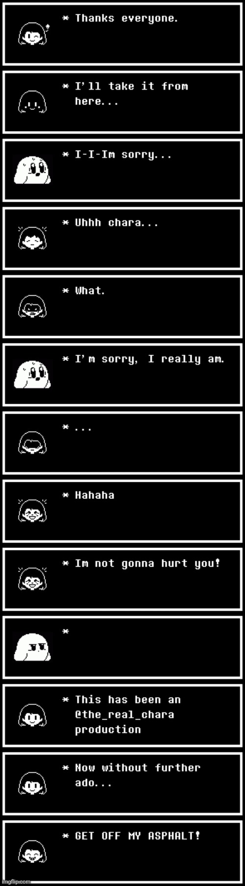 I'm gonna do more of these in the future | image tagged in undertale,chara,kirby | made w/ Imgflip meme maker