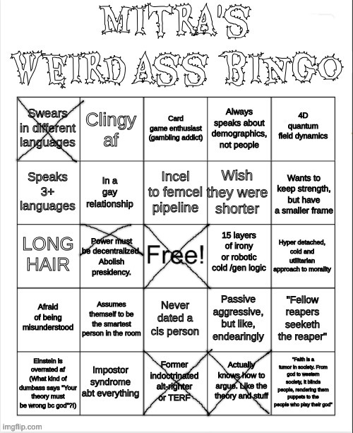 If there is a person here I despise the most it is this person | image tagged in mitra's bingo | made w/ Imgflip meme maker