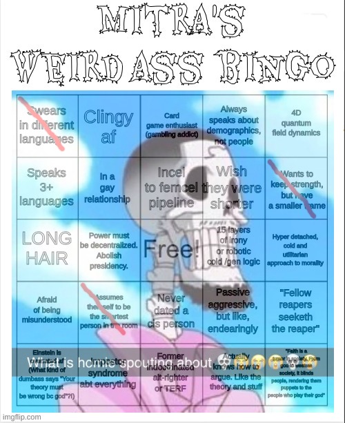 Mitra's bingo | image tagged in mitra's bingo | made w/ Imgflip meme maker