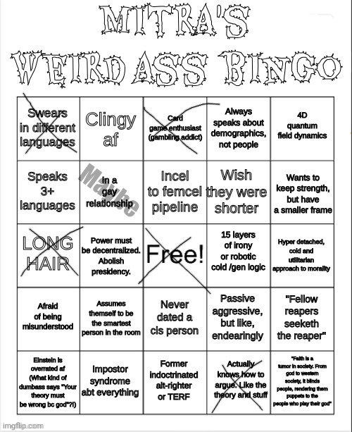 Mitra's bingo | Maybe | image tagged in mitra's bingo | made w/ Imgflip meme maker