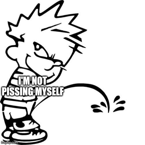 Calvin Peeing | I'M NOT PISSING MYSELF | image tagged in calvin peeing | made w/ Imgflip meme maker