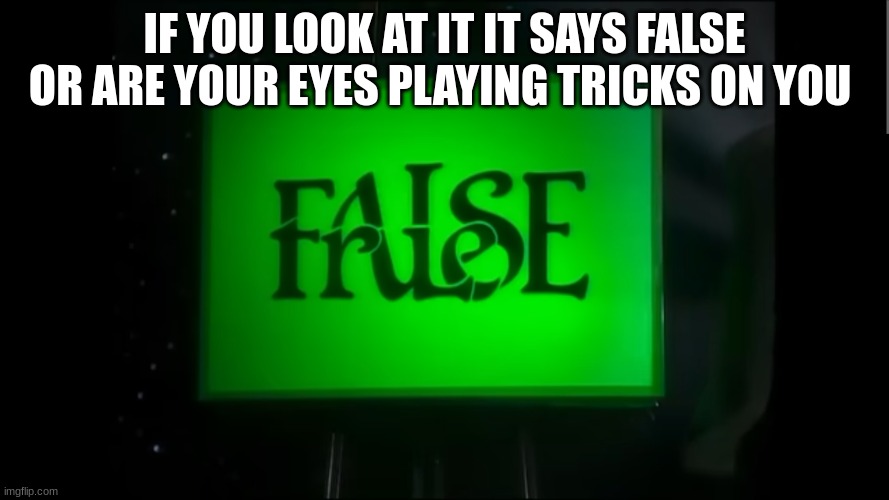 fact or fiction | IF YOU LOOK AT IT IT SAYS FALSE OR ARE YOUR EYES PLAYING TRICKS ON YOU | image tagged in fact or fiction | made w/ Imgflip meme maker