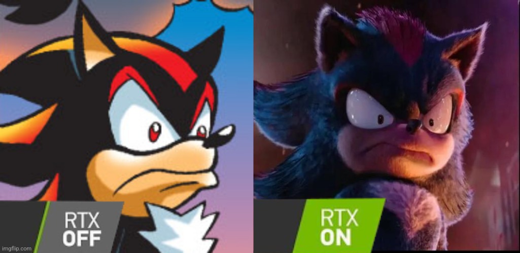 Shadow | image tagged in rtx on and off,shadow the hedgehog | made w/ Imgflip meme maker