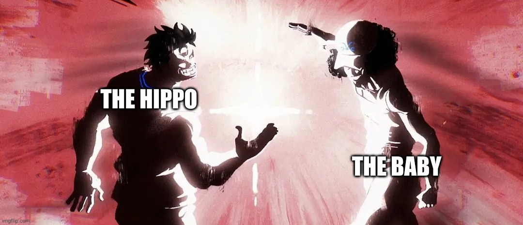 Garp and kuzan dap up | THE HIPPO THE BABY | image tagged in garp and kuzan dap up | made w/ Imgflip meme maker