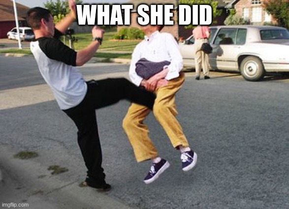 Kicked in ze nuts | WHAT SHE DID | image tagged in kicked in ze nuts | made w/ Imgflip meme maker