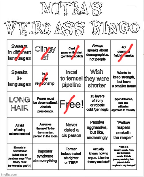 Mitra's bingo | image tagged in mitra's bingo | made w/ Imgflip meme maker