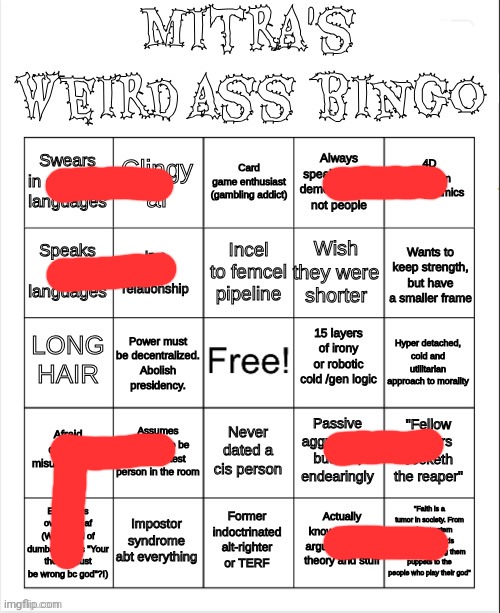 Mitra's bingo | made w/ Imgflip meme maker