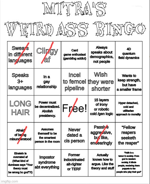 Mitra's bingo | image tagged in mitra's bingo | made w/ Imgflip meme maker