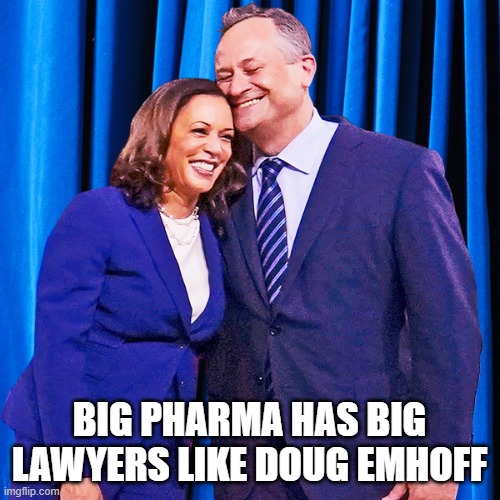 Kamala Harris and Doug Emhoff | BIG PHARMA HAS BIG LAWYERS LIKE DOUG EMHOFF | image tagged in kamala harris and doug emhoff | made w/ Imgflip meme maker