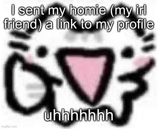 silly cat thumbs up (content aware scale) | I sent my homie (my irl friend) a link to my profile; uhhhhhhh | image tagged in silly cat thumbs up content aware scale | made w/ Imgflip meme maker