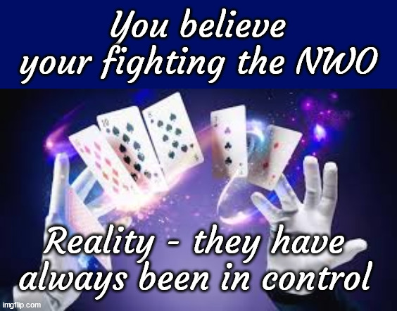 magic | You believe your fighting the NWO; Reality - they have always been in control | image tagged in tricks,magic | made w/ Imgflip meme maker