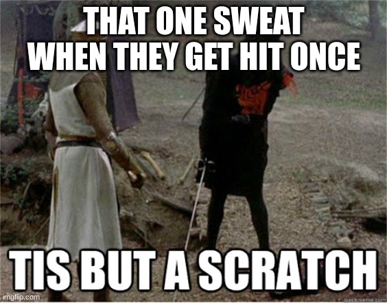 It's not | THAT ONE SWEAT WHEN THEY GET HIT ONCE | image tagged in tis but a scratch,don't read tags kids | made w/ Imgflip meme maker