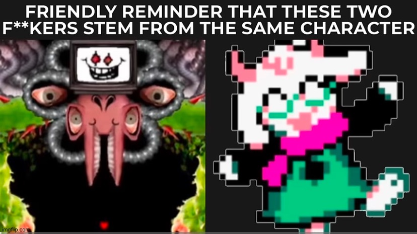 Nah we got genocide demon next to fluffy femboy | image tagged in ralsei,omega flowey,roll safe think about it | made w/ Imgflip meme maker