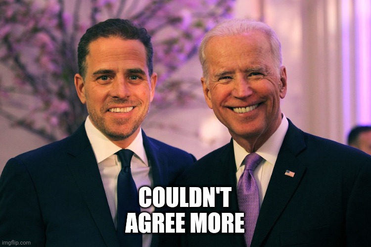 Joe and Hunter Biden | COULDN'T AGREE MORE | image tagged in joe and hunter biden | made w/ Imgflip meme maker