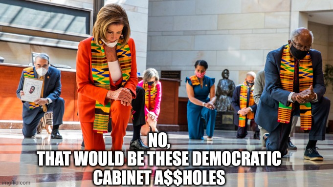 democrats kneel | NO,
THAT WOULD BE THESE DEMOCRATIC CABINET A$$HOLES | image tagged in democrats kneel | made w/ Imgflip meme maker